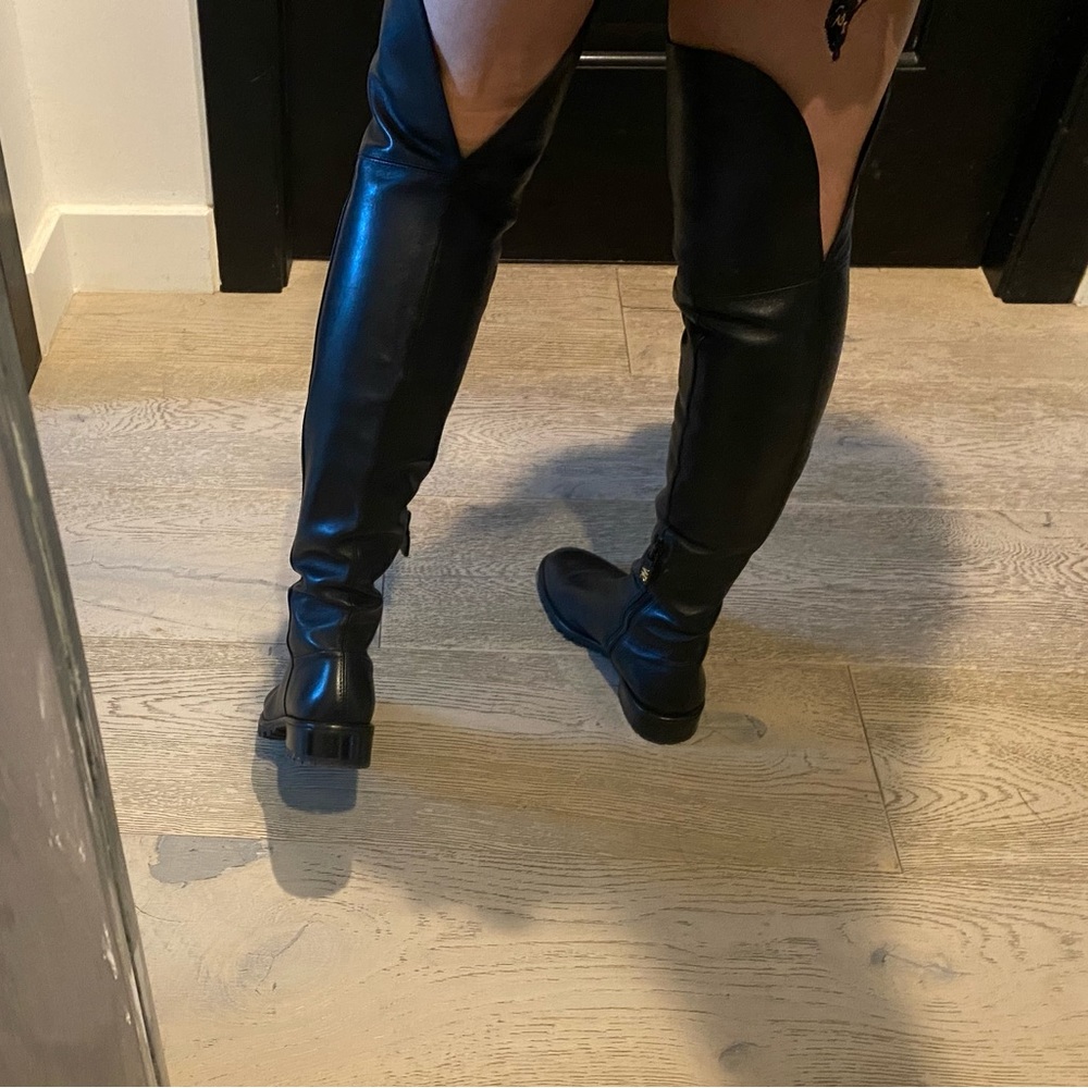 Stuart Weitzman Over the Knee Thigh-High Amber Black Leather Boots Sz 6 - Picture 7 of 9